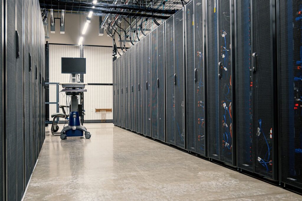 Rows of server racks in a data centre